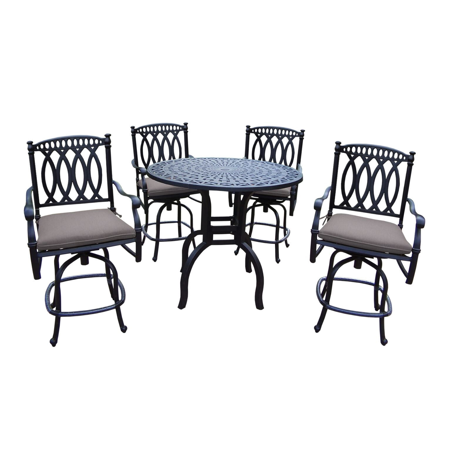 Round Outdoor Patio Bar Set - 5-Piece - Black with Gray Cushions