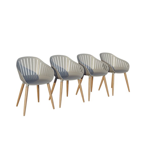 Outdoor Living and Style Set of 4 Amazonia Gray and Brown Eucalyptus Wood Cotemporary Indoor and