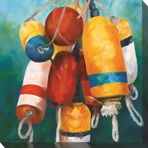 Outdoor Living and Style Vibrantly Colored Buoys Outdoor Canvas Square Wall Art Decor 24" x 24"