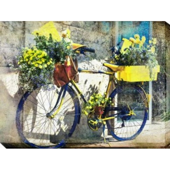 Outdoor Living and Style Yellow and Blue Bike Outdoor Canvas Rectangular Wall Art Decor 30" x 40"