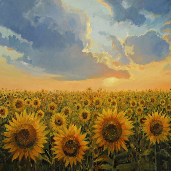 Outdoor Living and Style Yellow and Blue Sun with Sunflowers Outdoor Canvas Square Wall Art 24" x