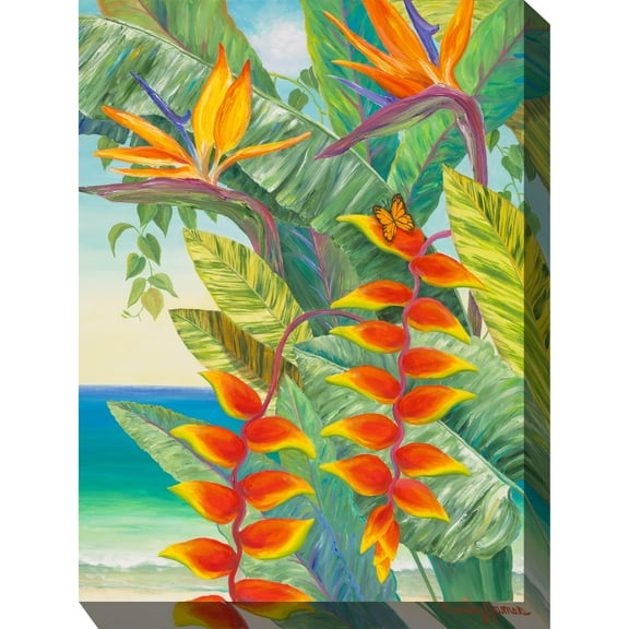 Outdoor Living and Style Yellow and Red Hot Tropic Outdoor Canvas Rectangular Wall Art Decor 40" x