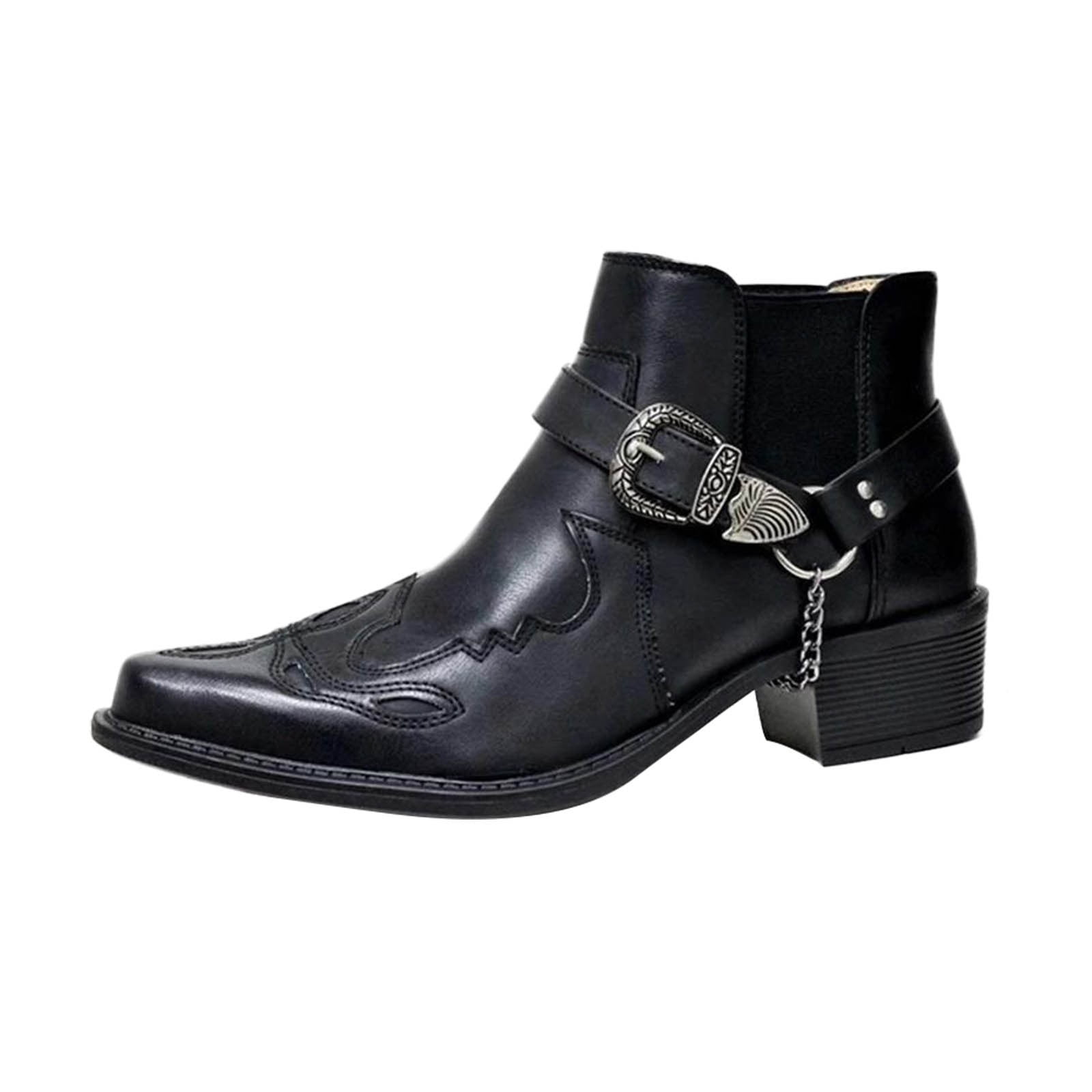 Outdoor Loafers Breathable Sneakers Men S Boots Fashion Belt Buckle Thick Heel Pointed Short Boots