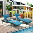 thumbnail image 1 of Outdoor Long Reclining Chair Set of 2,Wicker Lounge Chairs with Wicker Lounge Chairs with Cushions and Armrest,Reclining Lounge Chair Lawn Sunbathing Chairs Recliner Adjustable to 150°,Light Blue, 1 of 11