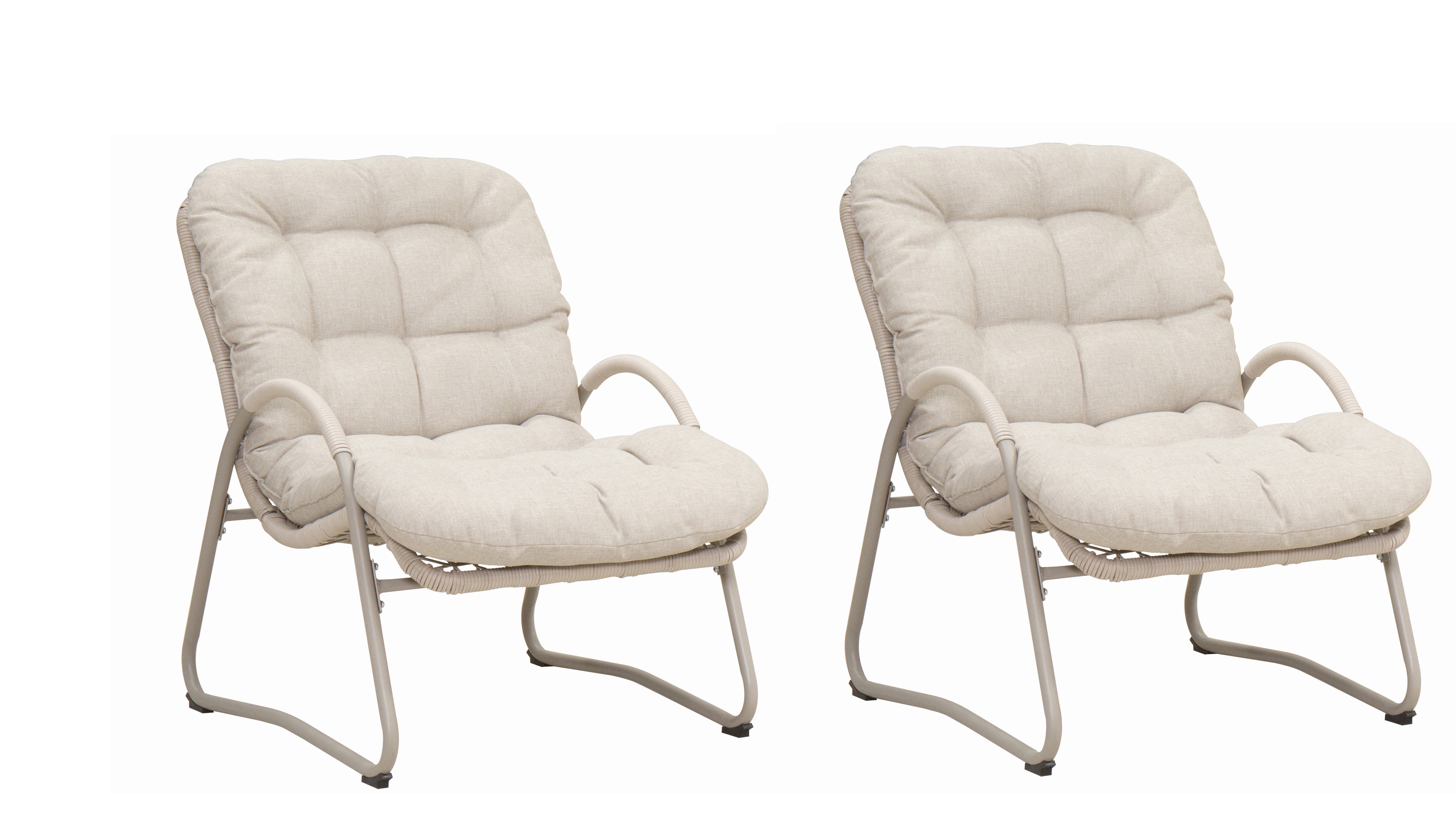 Outdoor Lounge Chair, 2 Pack Wicker Leisure Chair for Garden Lawn Poolside, Off White