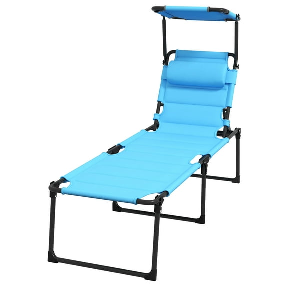 Outdoor Lounge Chair, Adjustable Backrest Folding Chaise Lounge for Beach, Camping, Hiking