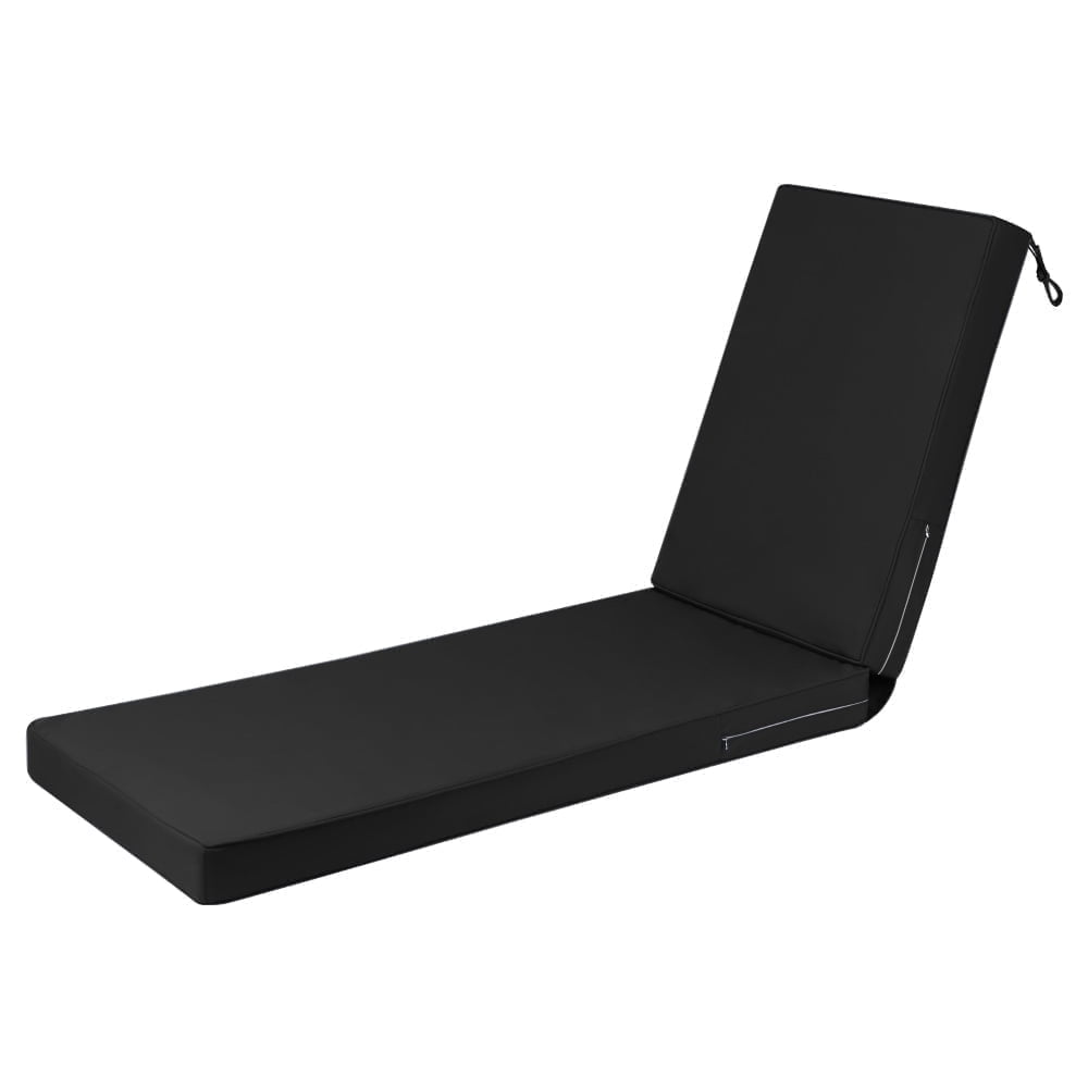 ROFIELTY 72 x 21 Inch Outdoor Chaise Lounge Cushion, 3" Thick Double-Sided Waterproof UV Resistant, Replacement Pad with Secure Ties & Hidden Zipper, for Poolside Beach Backyard, Black