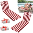 thumbnail image 1 of Outdoor Lounge Chair Cushions, 72×21×3in High-Density Foam Chair Cushion with Ties and Pillow, Anti-fading Patio Chaise Lounge Cushions for Pool & Beach（2pc, Red white stripes）, 1 of 6