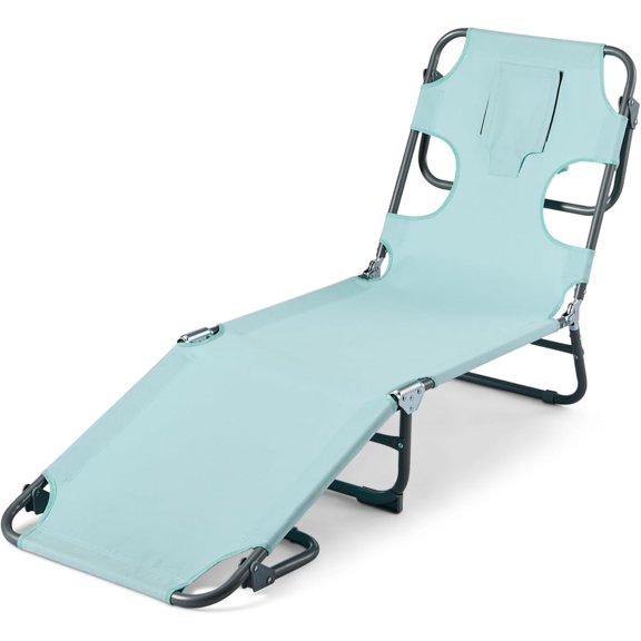 Outdoor Lounge Chair, Foldable Design with Multi-Angle Backrest, Blue, 1-Pack