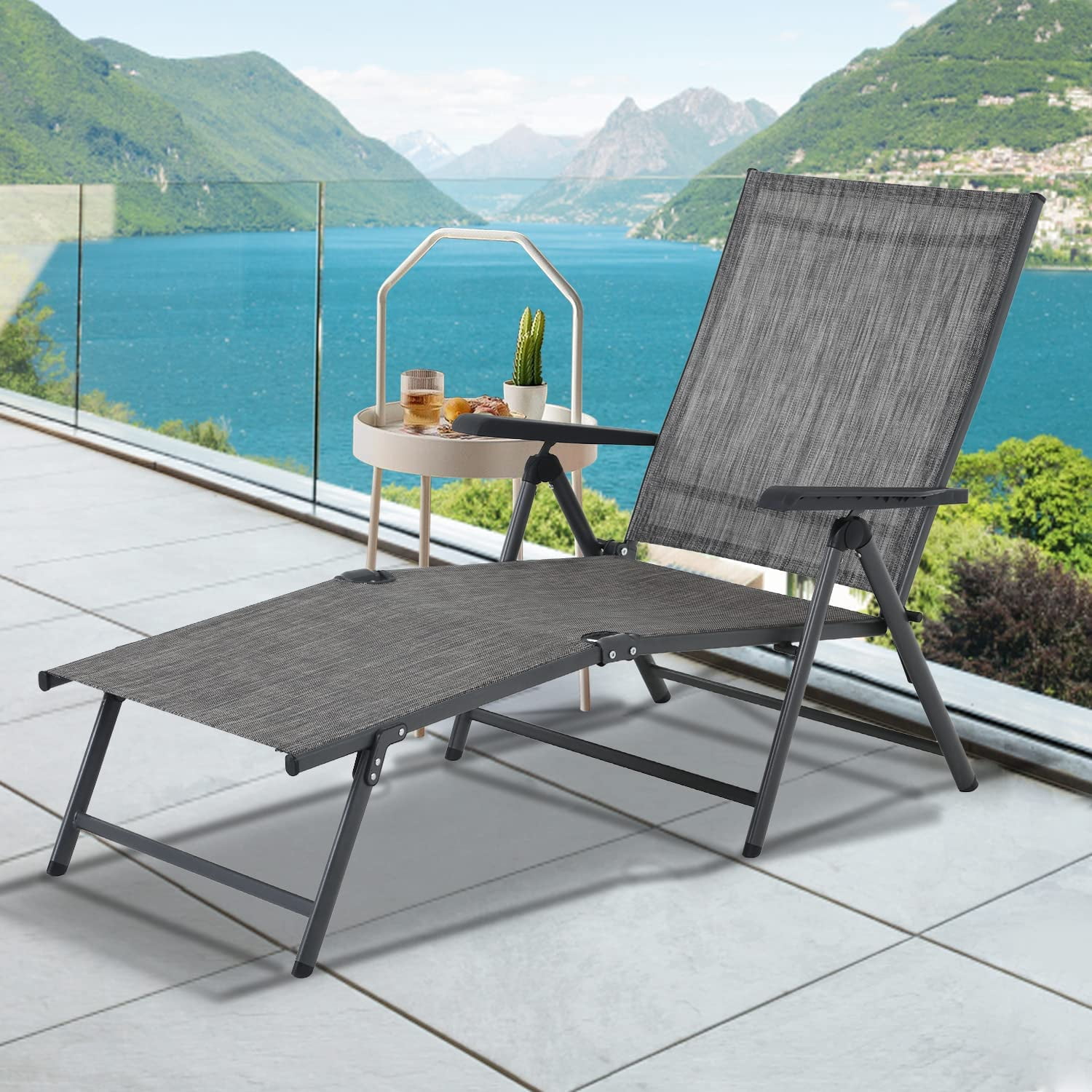 Outdoor Lounge Chair Folding Patio Lounge Chair with Adjustable ...
