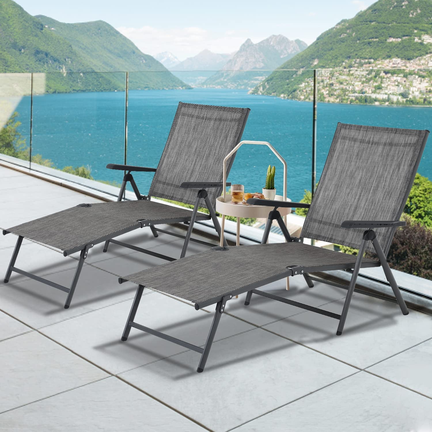 Outdoor Lounge Chair Folding Patio Lounge Chair with Adjustable ...