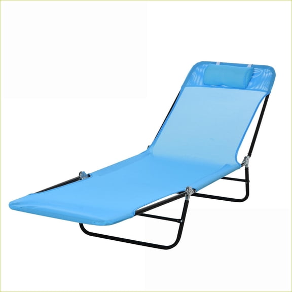Outdoor Lounge Chair, Folding Reclining Chaise for Pool Beach Patio, Breathable Mesh with Headrest | Blue | Steel
