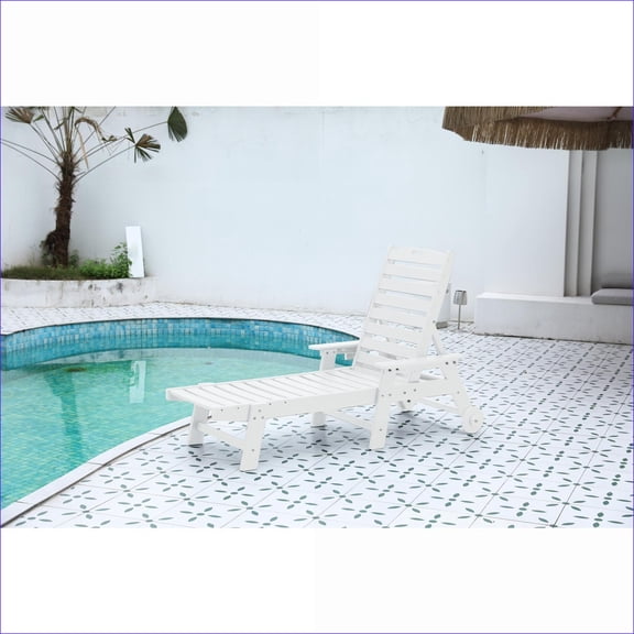 Outdoor Lounge Chair, Oversized 5-Position Adjustable for Pool Deck Patio, With Wheels & Cup Holder|HDPE|snow white