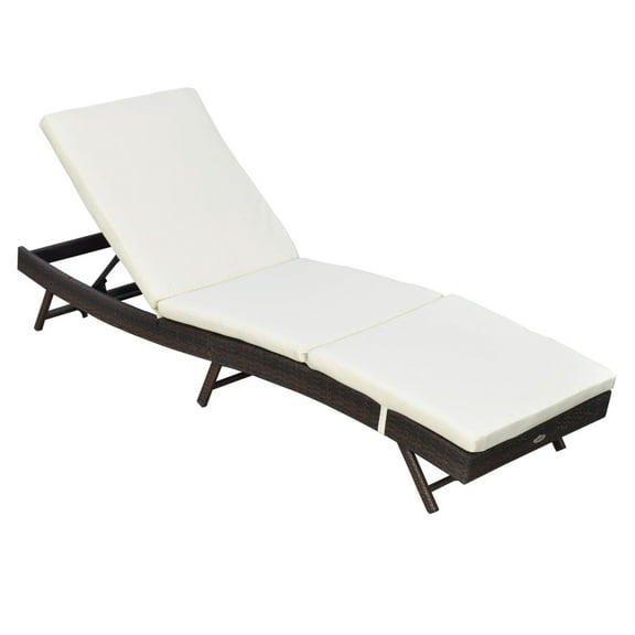 Outdoor Lounge Chair, PE Rattan Wicker Chaise, Adjustable Backrest, Cushioned Patio Daybed for Poolside, White