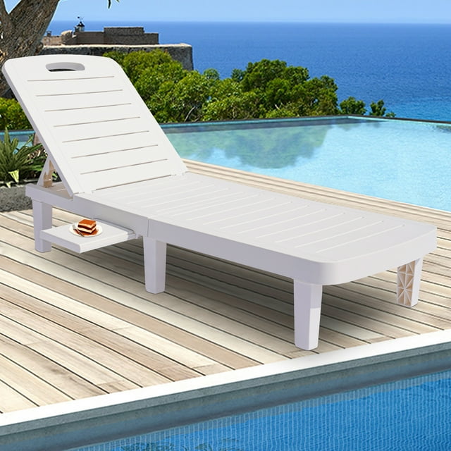 Outdoor Lounge Chair, Patio Furniture Single Patio Chaise Lounge Chair with Adjustable Back, Metal Reclining Lounge Chair for Beach, Backyard, Garden, Poolside, 64.6"L x 23.6"W x 34.2"H, L4550