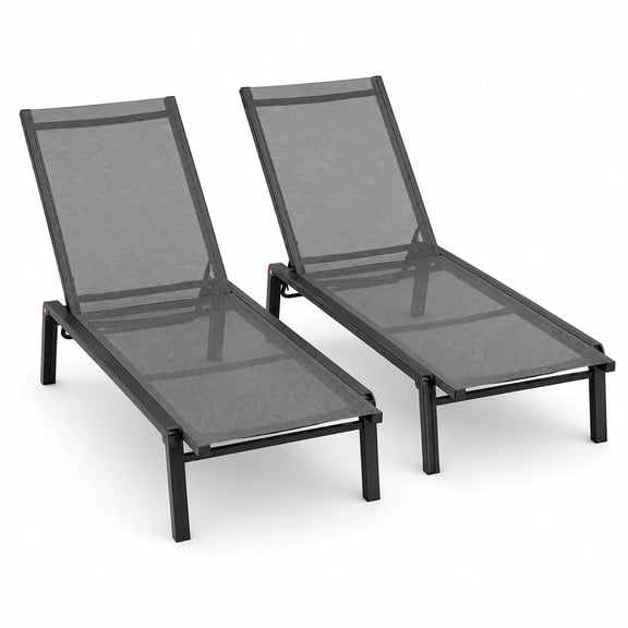 Outdoor Lounge Chair Set of 2, Adjustable Patio Reclining Chaise with Textilene Fabric, 5-Position Backrest Pool Chair for Patio Garden Poolside Balcony, Gray XL
