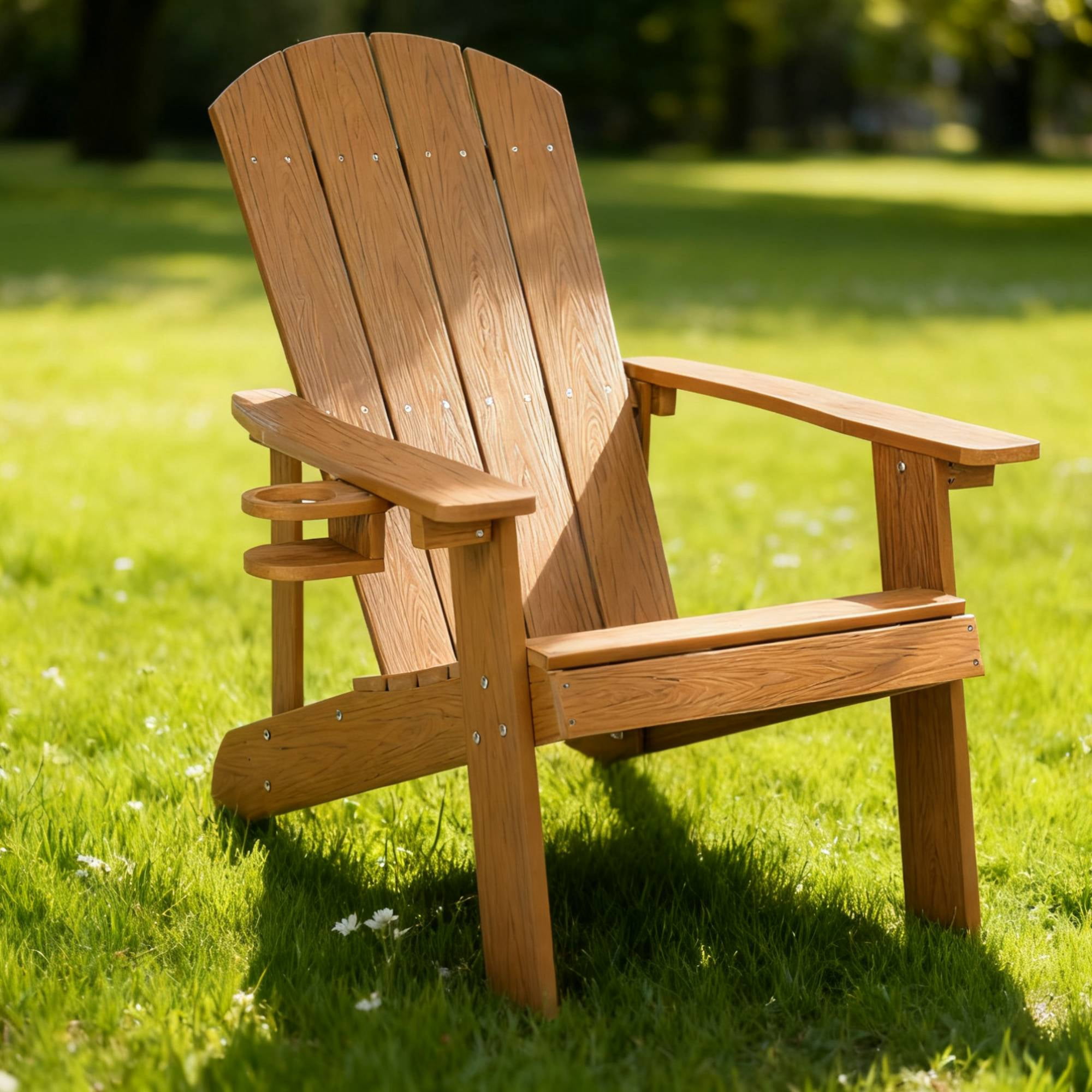 Outdoor Lounge Chair with Cup Holder, Comfort Relax Recliner for Patio Garden Leisure Gathering Backyard Rest Time, Teak