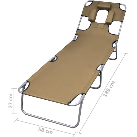 Outdoor Lounge Chair with Head Cushion, Foldable Sunlounger for Poolside Beach Lawn, Taupe