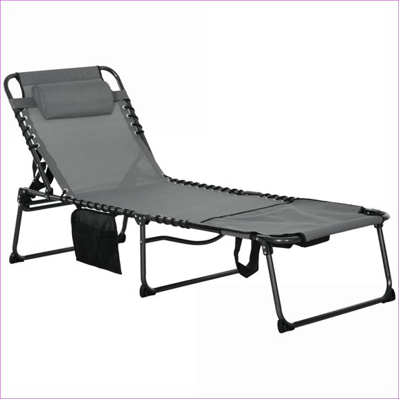 Outdoor Lounge Chairs | 5-Level Reclining Folding Chaise with Reading Face Hole, for Patio Beach Yard | Slate Gray | Steel