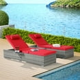 thumbnail image 1 of Outdoor Lounge Chairs, Seizeen Rattan Chaise Lounge Set of 2, All-weather Pool Recliner w/Side Table, Red Cushions, Adjustable Backrest, 1 of 8