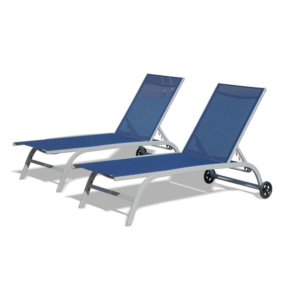 Outdoor Lounge Chairs Set of 2  5 Adjustable Positions with Wheels for Patio Poolside Beach | Sky Blue | Aluminum