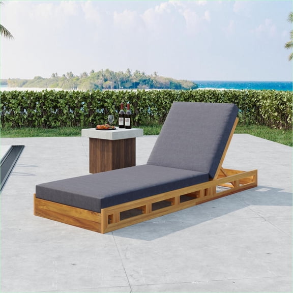 Outdoor Lounge Chaise Set | Acacia Wood, 4-Inch Thick Cushion, for Patio Pool Sunroom | Dark Gray,Teak | Acacia Wood,Foam,Waterproof Fabric