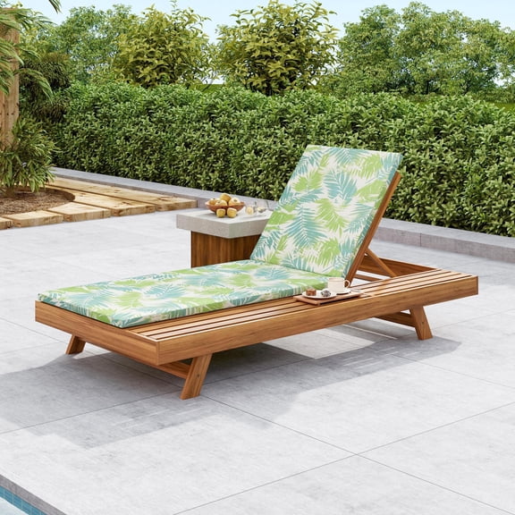 Outdoor Lounge Chaise for Pool/Terrace/Sunroom, Adjustable Acacia Wood with 2'' Leaf Coconut Cushion | Teak | Acacia Wood
