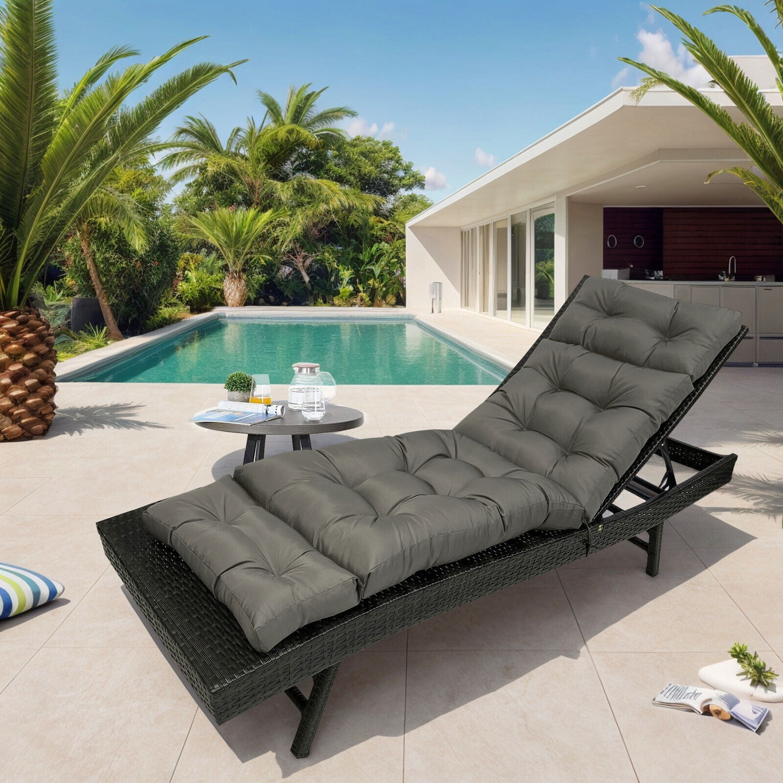 Outdoor Lounge Cushion Patio Chaise Replacement 71 x 20 Inch Rocking Cushion for Furniture Sofa Non Slip Beach Pool Recliner Sunbathing Chair Pads with Headrest