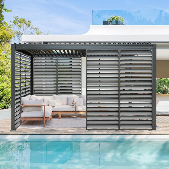 Outdoor Louvered Pergola Accessories with Adjustable Panels, Privacy Screen Sunshade with UV Resistant and Stable Base, Aluminum Frame Pergola for Patio, Deck, Gray