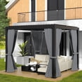 thumbnail image 1 of Outdoor Louvered Pergola, Aluminum Outdoor Louvered Pergola Patio with Adjustable Roof and Curtain for Outdoor Deck 3*3FT,Black, 1 of 5