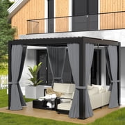 Outdoor Louvered Pergola, Aluminum Outdoor Louvered Pergola Patio with Adjustable Roof and Curtain for Outdoor Deck 3*3FT,Black