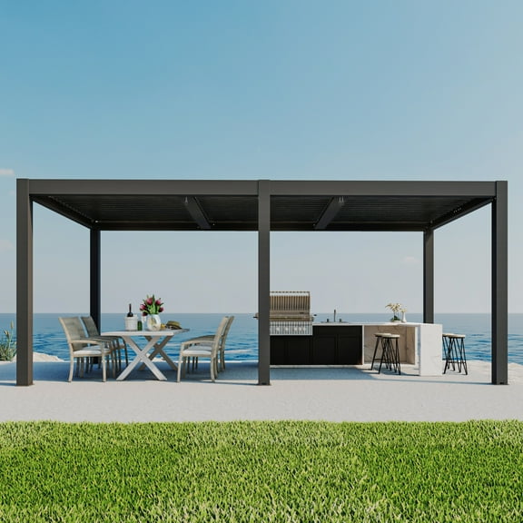 Outdoor Louvered Pergola, Aluminum Outdoor Louvered Pergola Patio with Adjustable Roof for Outdoor Deck,3*6FT,Black