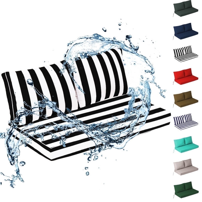 Outdoor Loveseat Cushion Set, 48" x 24" Waterproof Patio Furniture Cushions with Removable Cover, Ties and Hidden Zipper, Patio Love Seat Sofa Cushions（Black white stripes）