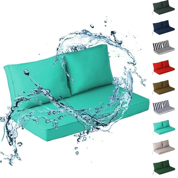 Outdoor Loveseat Cushion Set, 48" x 24" Waterproof Patio Furniture Cushions with Removable Cover, Ties and Hidden Zipper, Patio Love Seat Sofa Cushions(Lake blue)