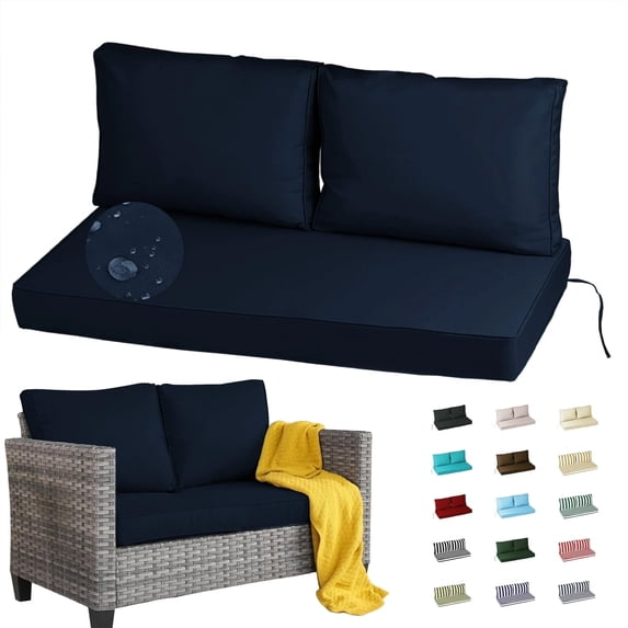 Outdoor Loveseat Cushion Set, 48 x 24 inch, Water Repellent Patio Furniture Cushions Replacement with Removable Cover( Navy blue)