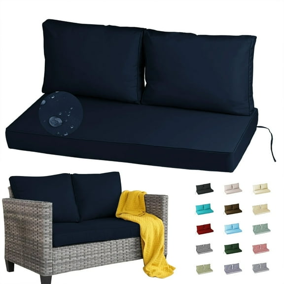 Outdoor Loveseat Cushion Set, 48 x 24 inch, Water Repellent Patio Furniture Cushions Replacement with Removable Cover( Navy blue)
