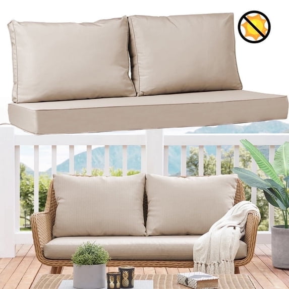 YLLN Outdoor Loveseat Cushion Set, 48 x 24 inch, Waterproof Outdoor loveseat Cushions with Removable Cover, Patio Furniture Cushions, Khaki