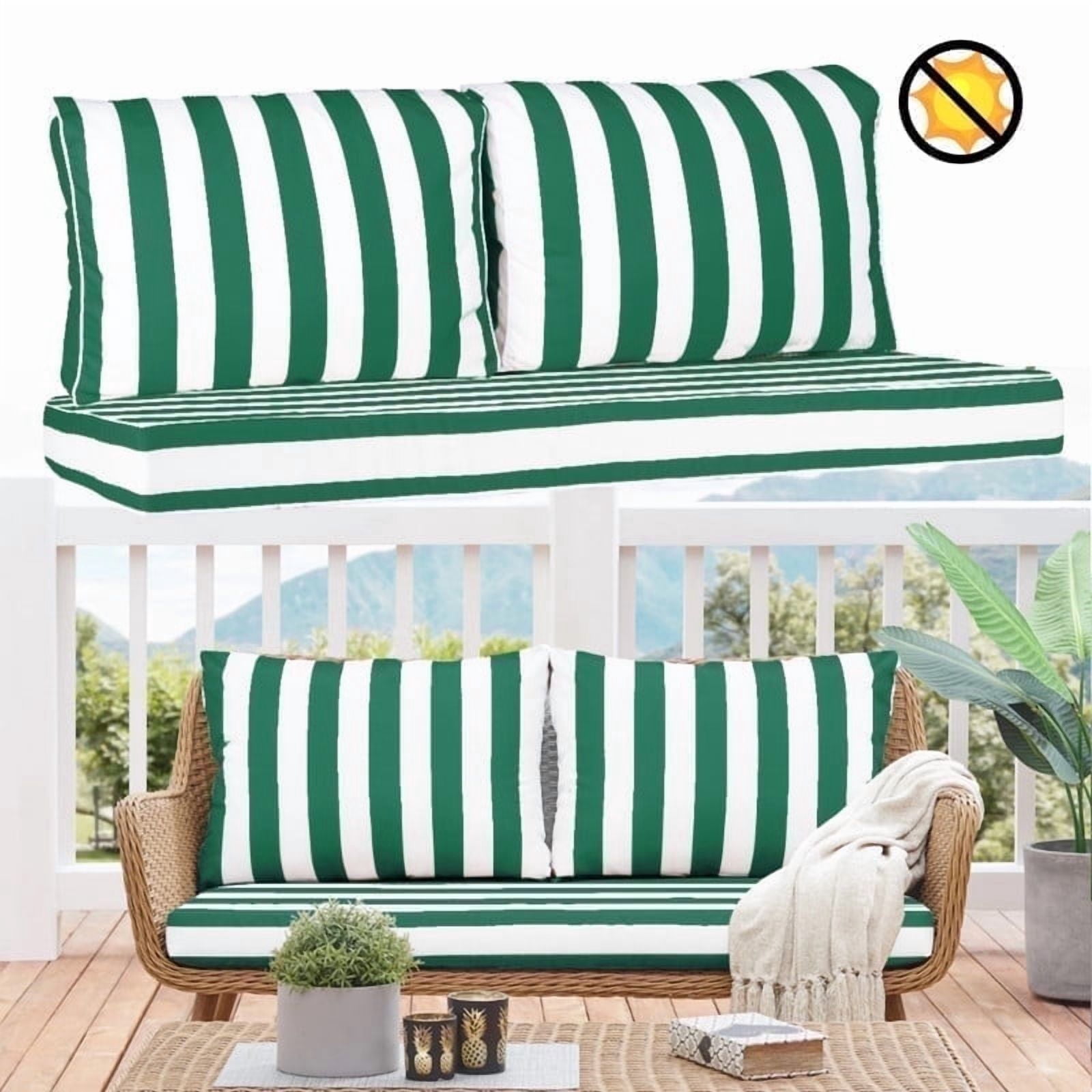 Outdoor Loveseat Cushion Set, 48 x 24 inch, Water Repellent Patio Furniture Cushions Replacement with Removable Cover(Green White Stripe)