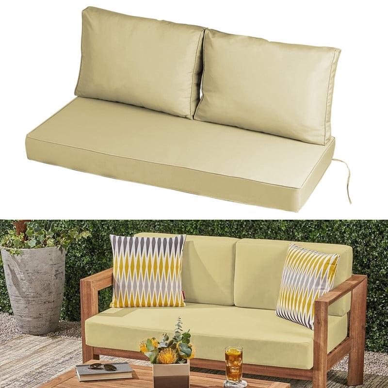 Outdoor Loveseat Cushion Set, Water Resistant chair cushion for patio furniture 48 x 24 inch, Outdoor Sofa replacement Cushions with Ties, Deep Seat Cushions（Beige）