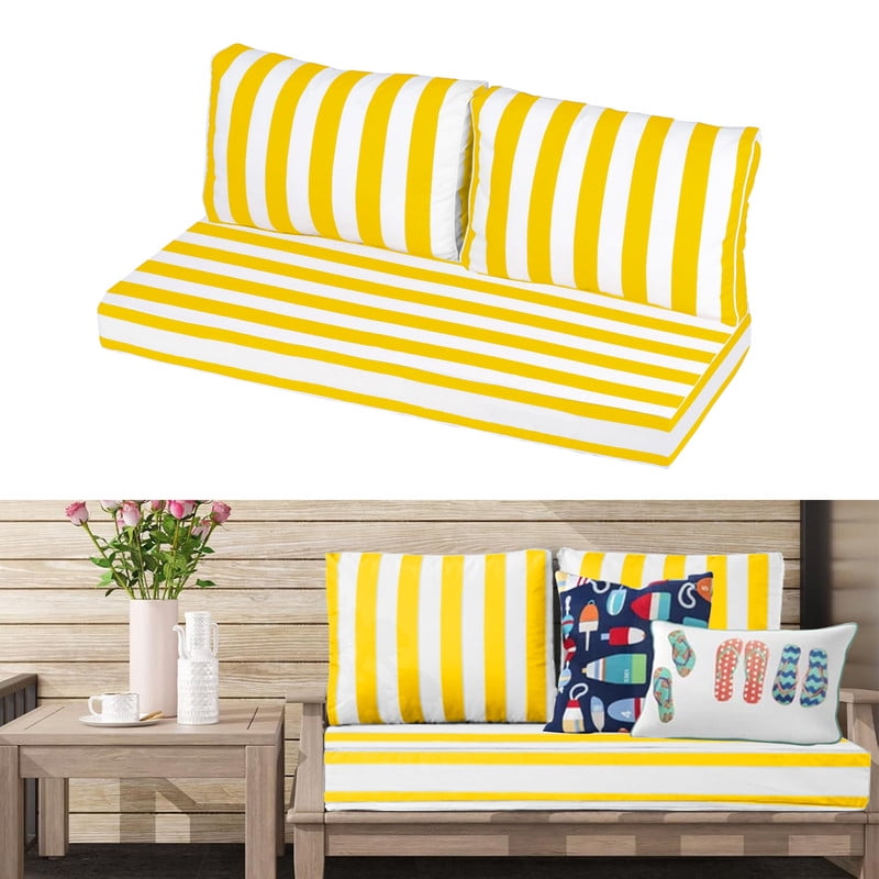 Outdoor Loveseat Cushion Set, Water Resistant chair cushion for patio furniture 48 x 24 inch, Outdoor Sofa replacement Cushions with Ties, Deep Seat Cushions（Bright yellow white）