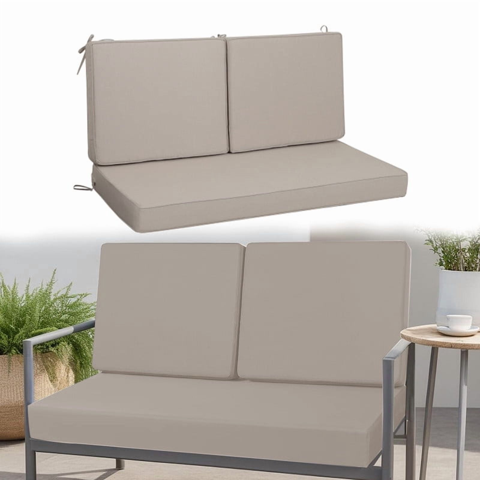 Outdoor Loveseat Cushion Set, Waterproof & Fade-Resistant Replacement Patio Cushions, 48 x 24 inch Outdoor Sofa Cushions for patio furniture, Deep Seat Cushions with Ties（Beige）