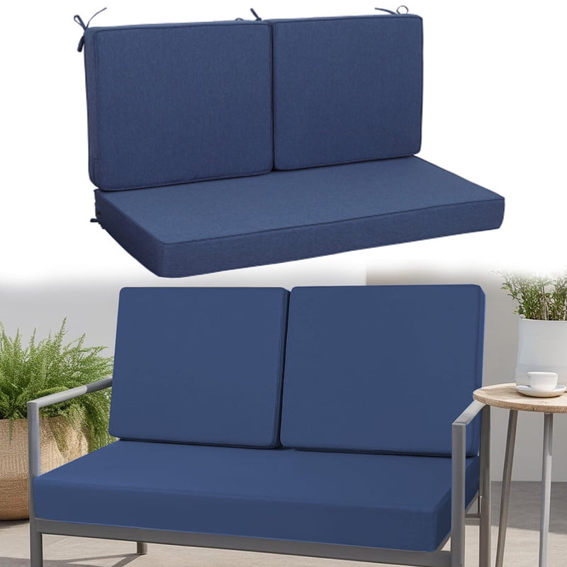 Outdoor Loveseat Cushion Set, Waterproof & Fade-Resistant Replacement Patio Cushions, 48 x 24 inch Outdoor Sofa Cushions for patio furniture, Deep Seat Cushions with Ties（Blue）