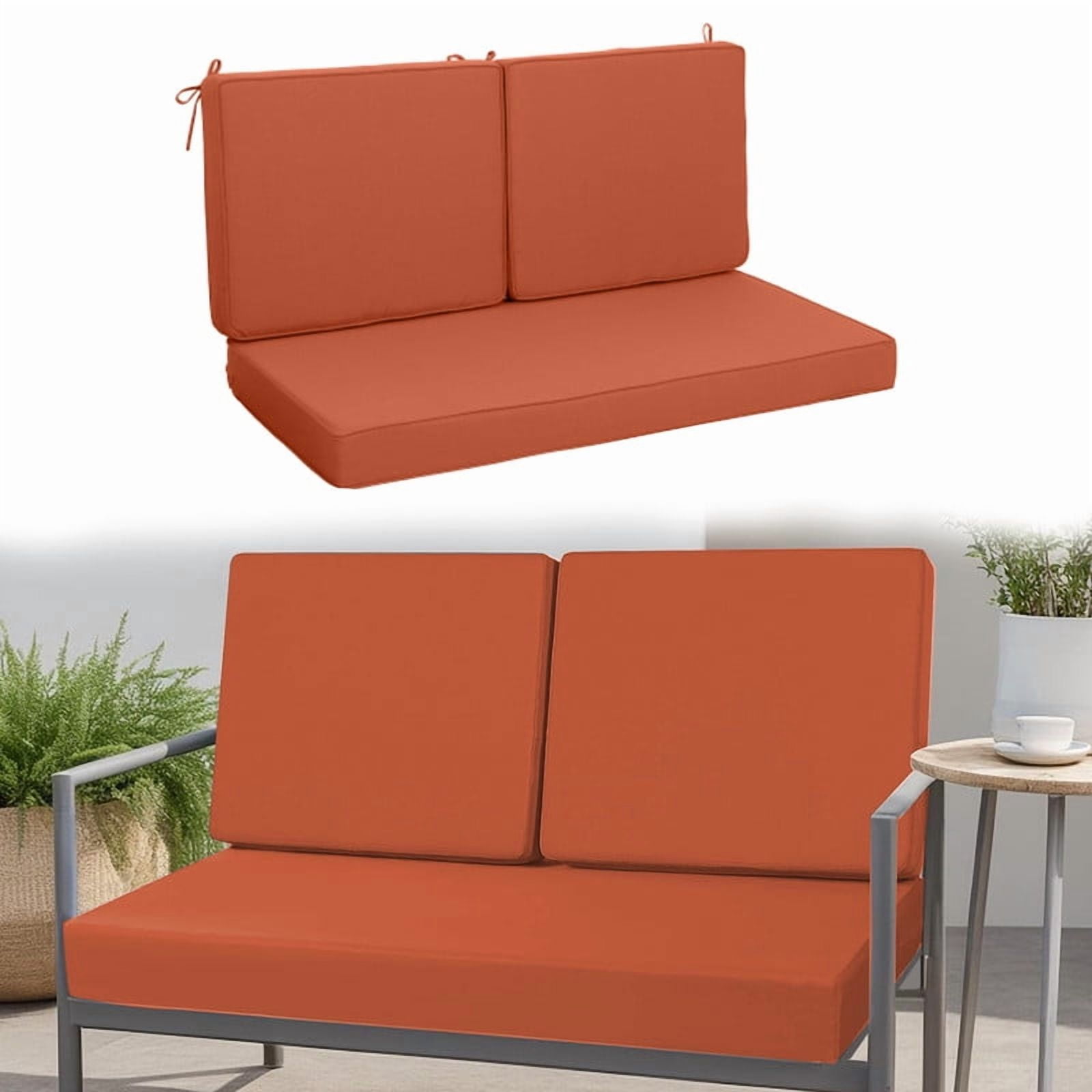 Outdoor Loveseat Cushion Set, Waterproof & Fade-Resistant Replacement Patio Cushions, 48 x 24 inch Outdoor Sofa Cushions for patio furniture, Deep Seat Cushions with Ties（Orange color）