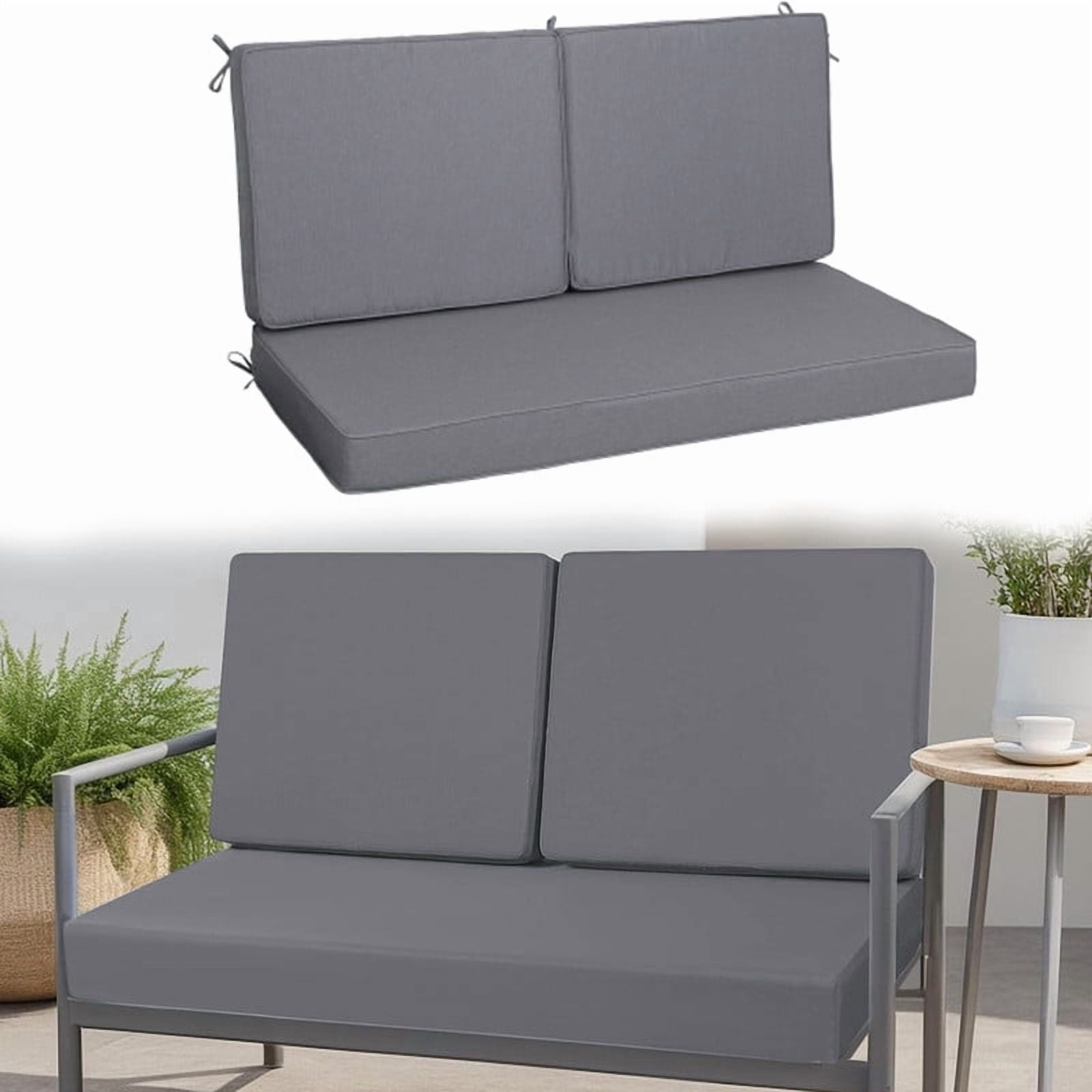 Outdoor Loveseat Cushion Set, Waterproof & Fade-Resistant Replacement Patio Cushions, 48 x 24 inch Outdoor Sofa Cushions for patio furniture, Deep Seat Cushions with Ties（Grey）