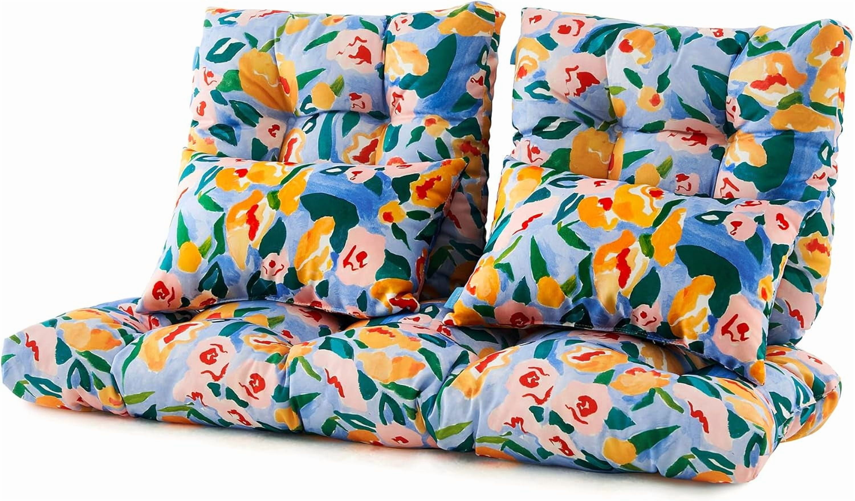 Outdoor Loveseat Cushions,5 Piece Wicker Chair Cushions Set,Tufted Cushons for Wicker Bench Patio Furniture,Floral