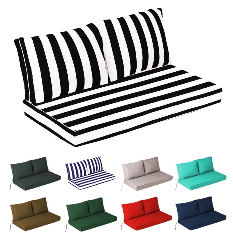 Outdoor Loveseat Cushions Set 48" x 24" Water Repellent & Fadeness Patio Furniture Cushions with Removable Cover and Ties, Patio Love Seat Sofa Cushions for Porch Garden Chair （Black white stripes）
