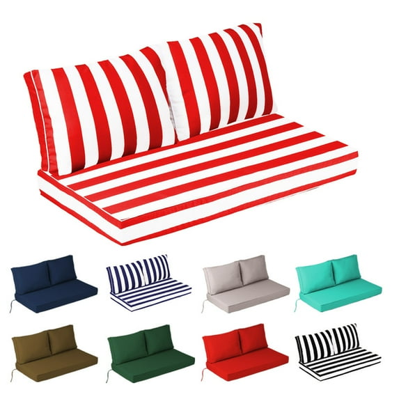Outdoor Loveseat Cushions Set 48" x 24" Water Repellent & Fadeness Patio Furniture Cushions with Removable Cover and Ties, Patio Love Seat Sofa Cushions for Porch Garden Chair(Red white)