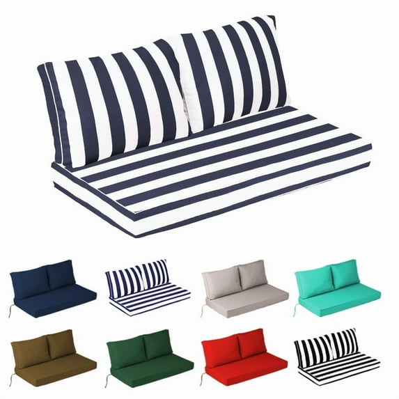 Outdoor Loveseat Cushions Set 48" x 24" Water Repellent & Fadeness Patio Furniture Cushions with Removable Cover and Ties, Patio Love Seat Sofa Cushions for Porch Garden Chair(Navy blue white)