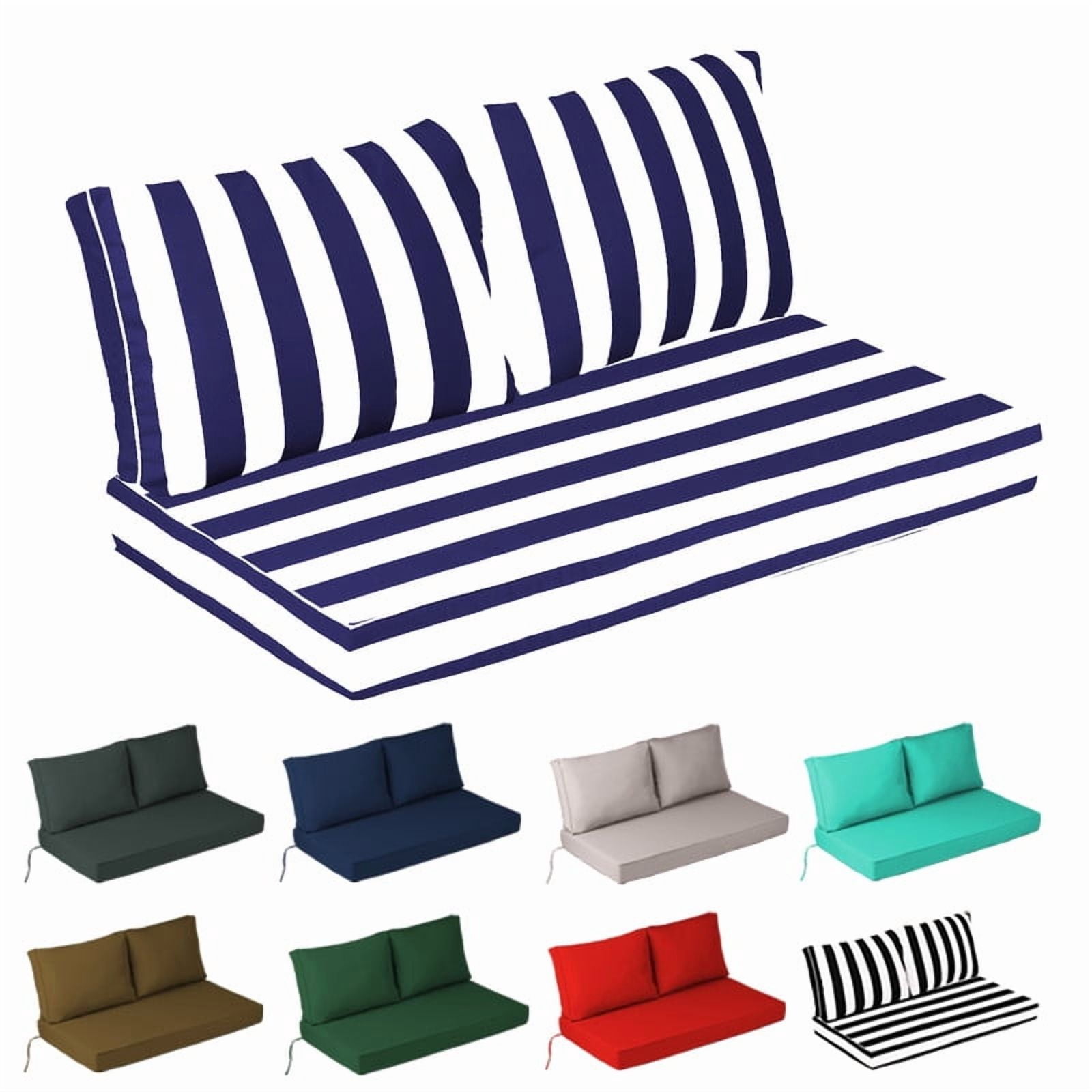 Outdoor Loveseat Cushions Set 48" x 24" Water Repellent & Fadeness Patio Furniture Cushions with Removable Cover and Ties, Patio Love Seat Sofa Cushions for Porch Garden Chair （Blue white stripes）