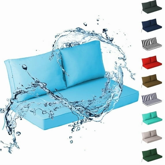 Outdoor Loveseat Cushions Set 48" x 24" Water Repellent & Fadeness Patio Furniture Cushions with Removable Cover and Ties, Patio Love Seat Sofa Cushions for Porch Garden Chair(Sky blue)